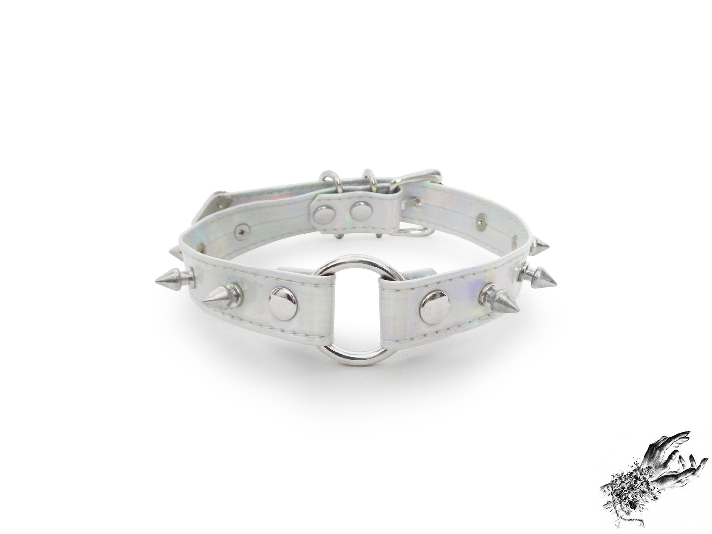 Holographic Silver Studded O Ring Choker - LARGE SIZE