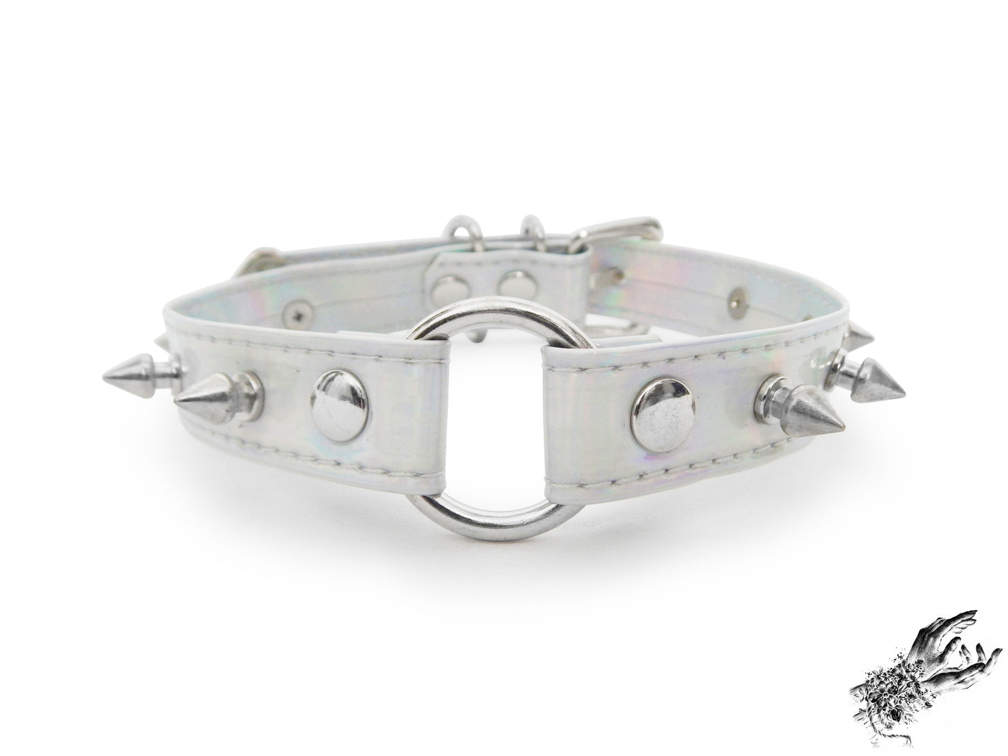 Holographic Silver Studded O Ring Choker - LARGE SIZE