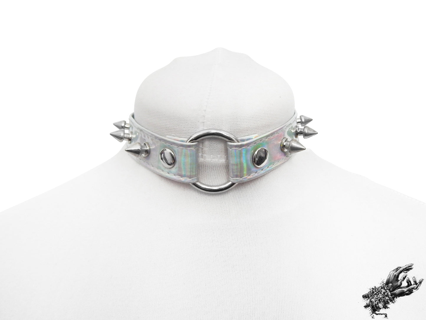 Holographic Silver Studded O Ring Choker - LARGE SIZE