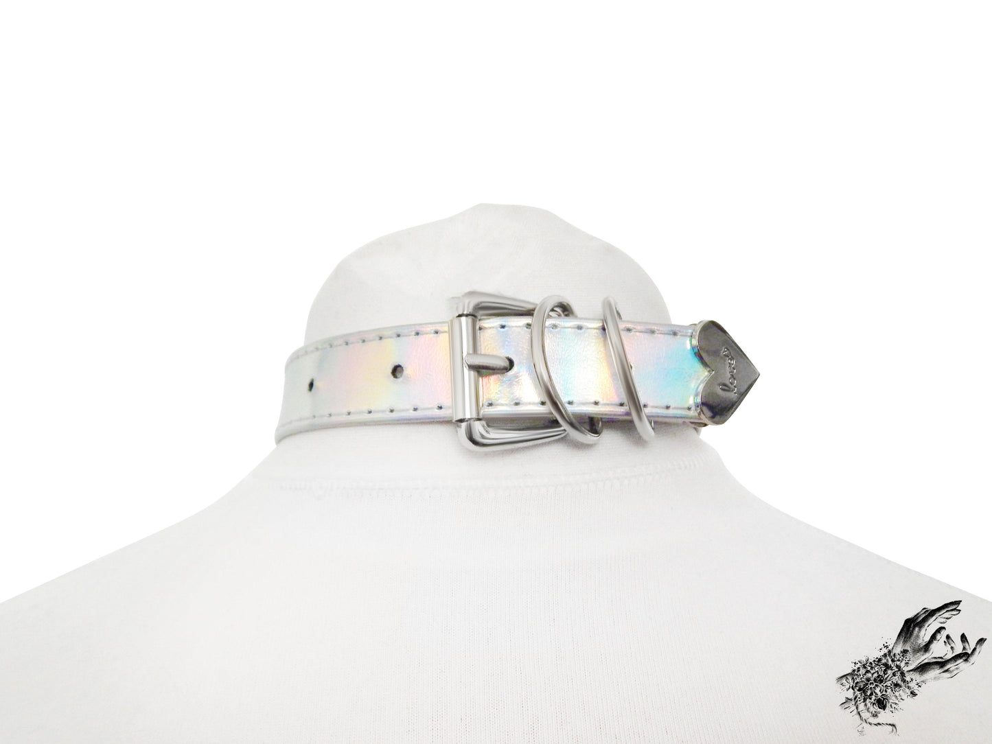 Holographic Silver Studded O Ring Choker - LARGE SIZE