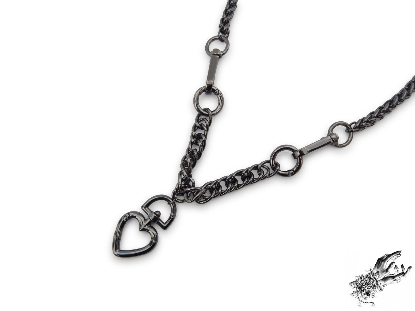 Black Chunky Chain and Heart Necklace