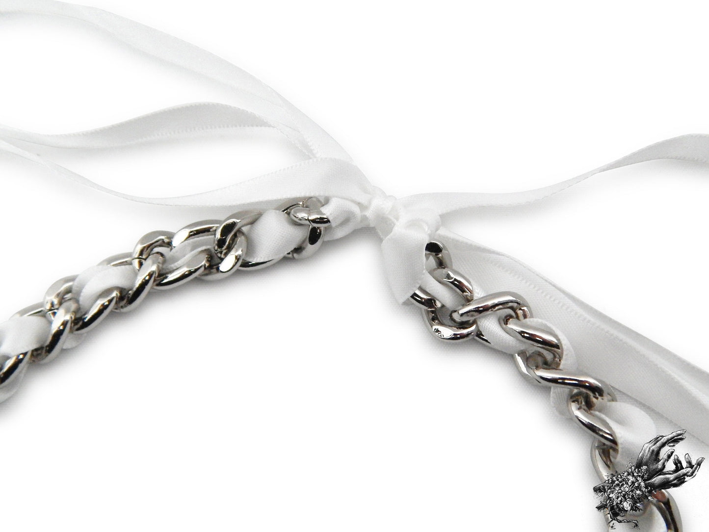 White Ribbon Chain and Heart Padlock Choker - LARGE SIZE