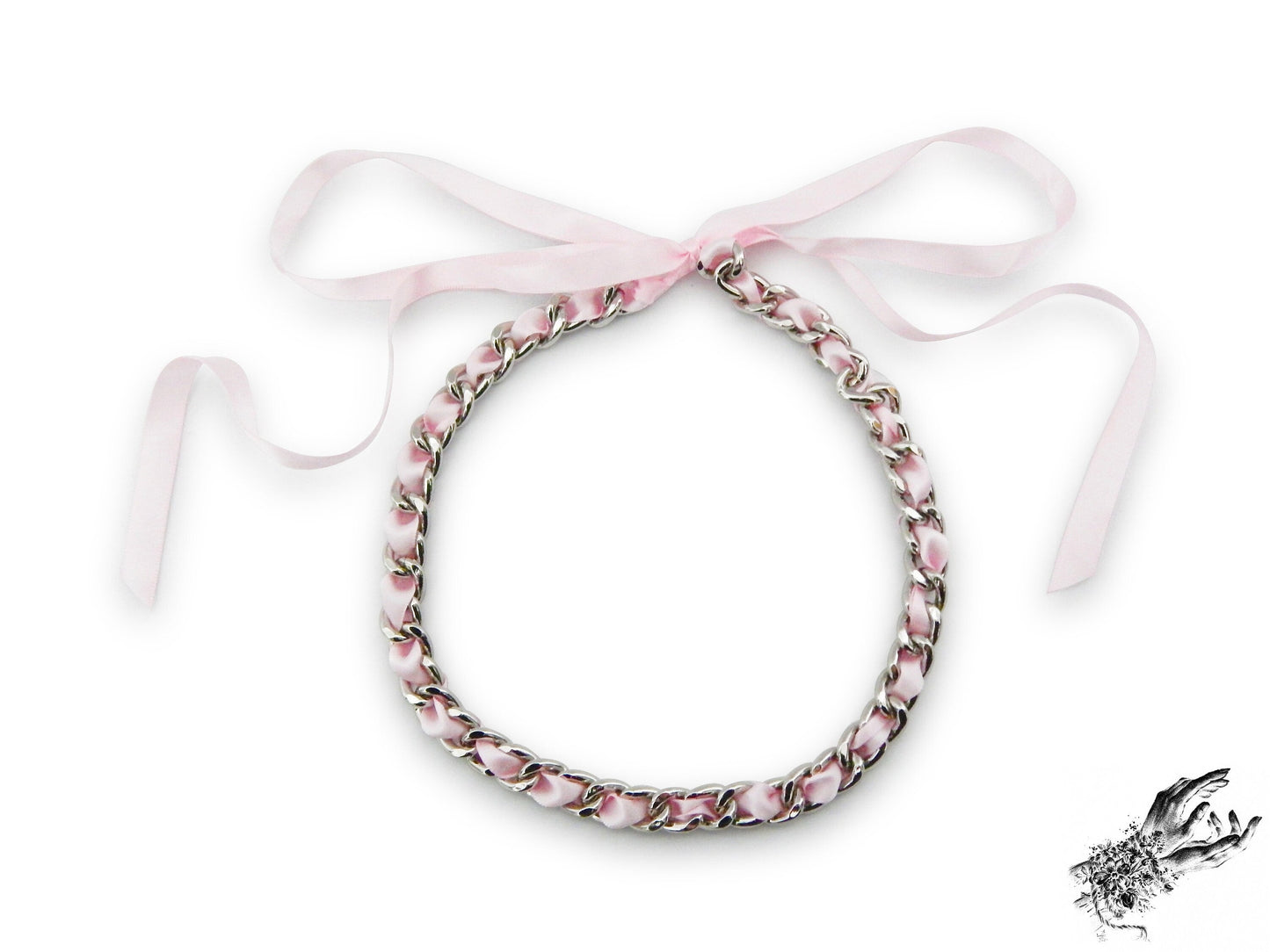 Pink Ribbon Chain and Heart Padlock Choker - LARGE SIZE