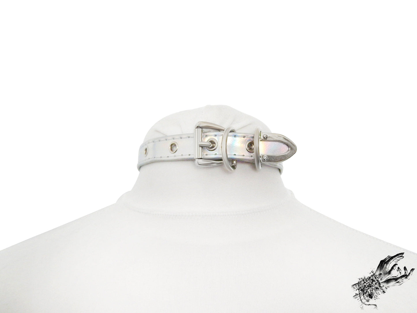 Holographic Silver Bow and Bell Choker - LARGE SIZE