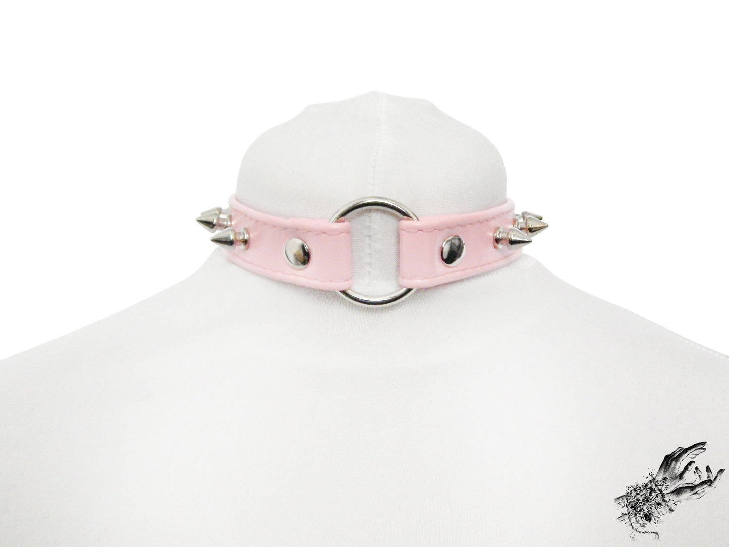 Pink Faux Leather Studded O Ring Choker - LARGE SIZE