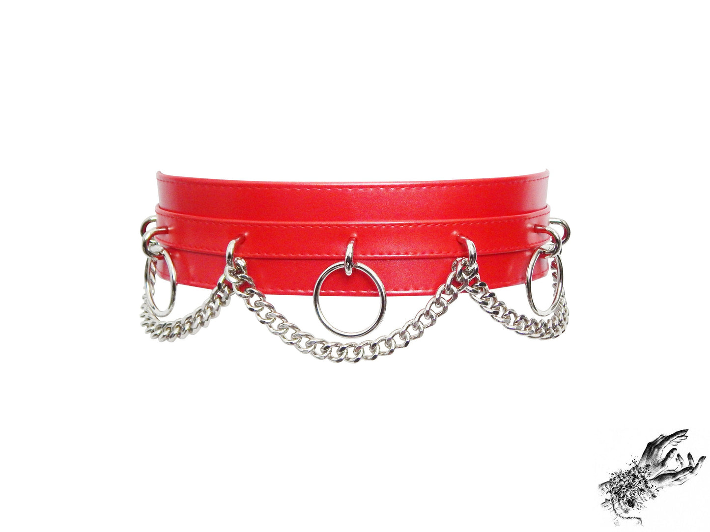 Red Vegan Leather O Ring and Chain Belt - SALE