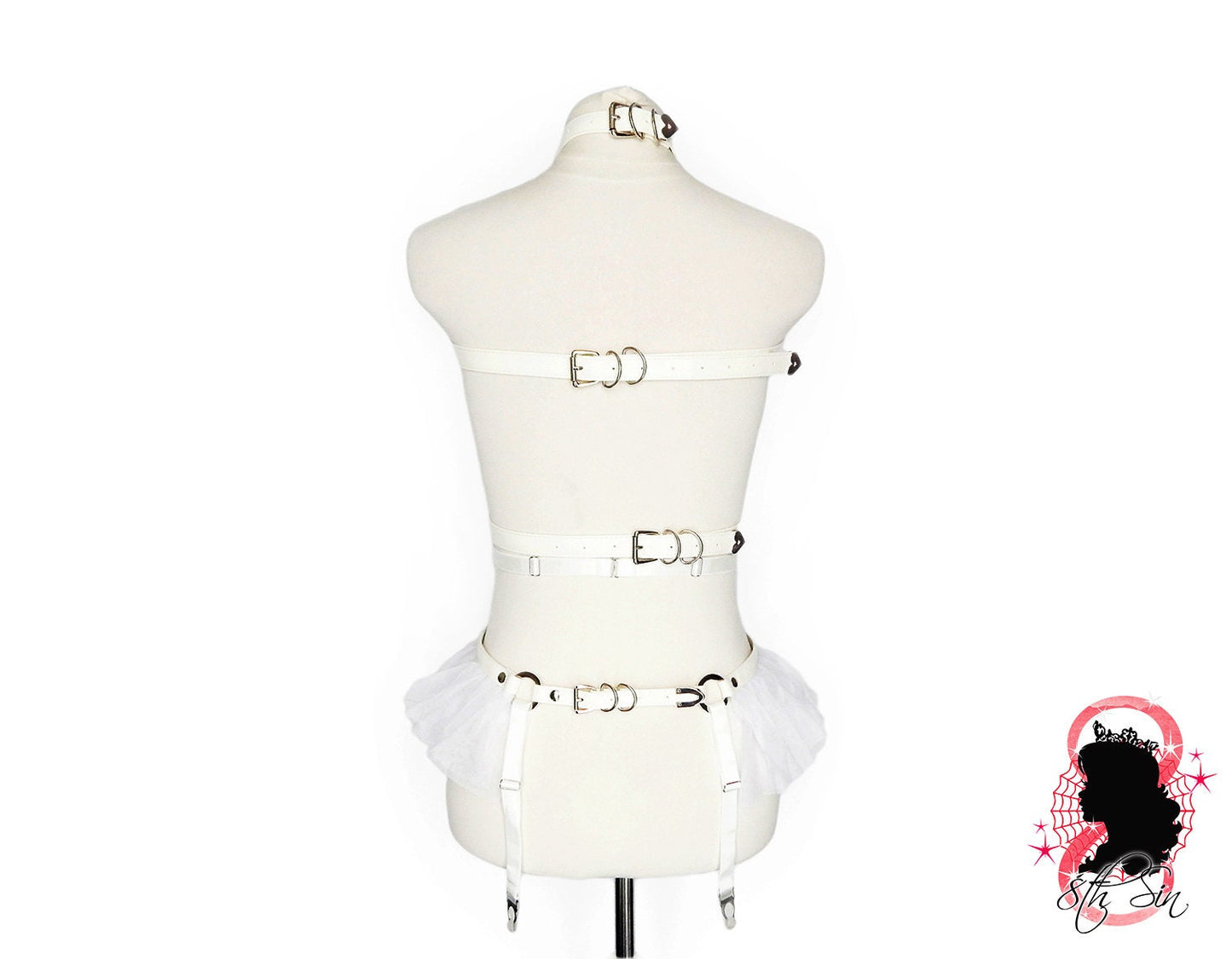White Vegan Leather O Ring and Corset Harness Set