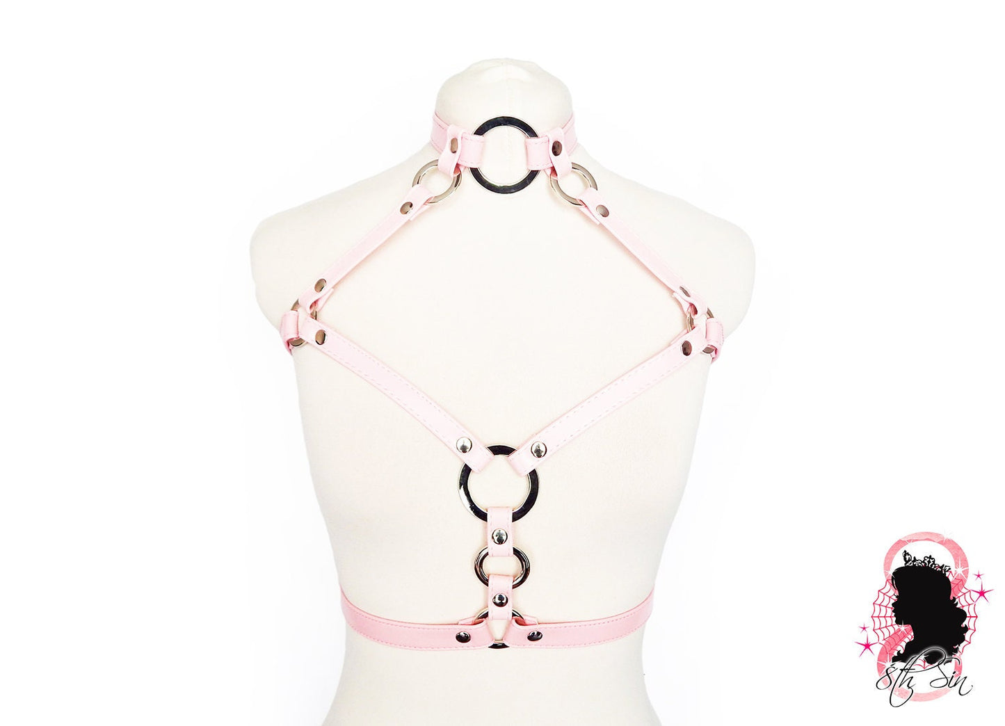 Pink Vegan Leather O Ring and Corset Harness Set