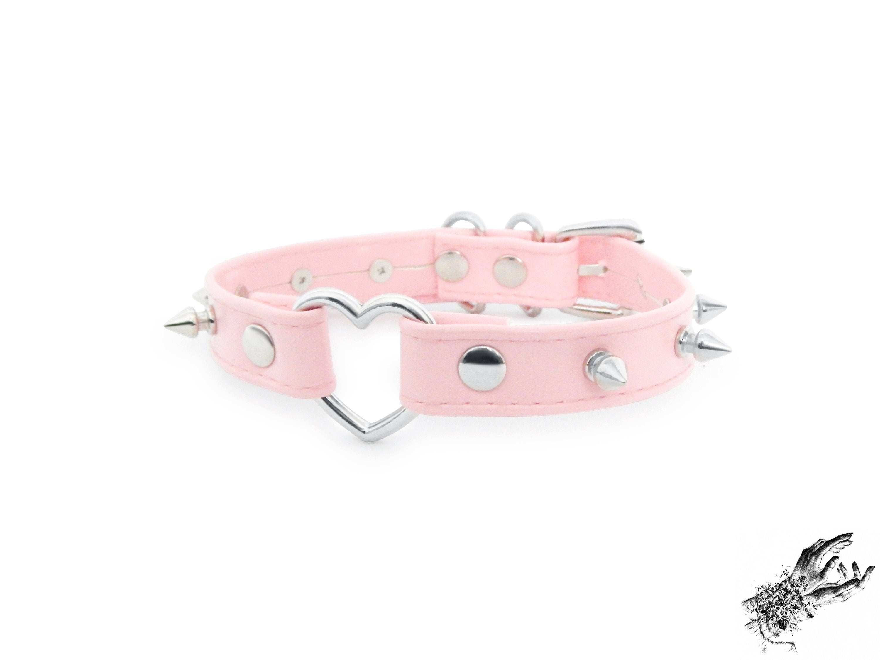 Pink Faux Leather Studded Heart Ring Choker – 8th Sin