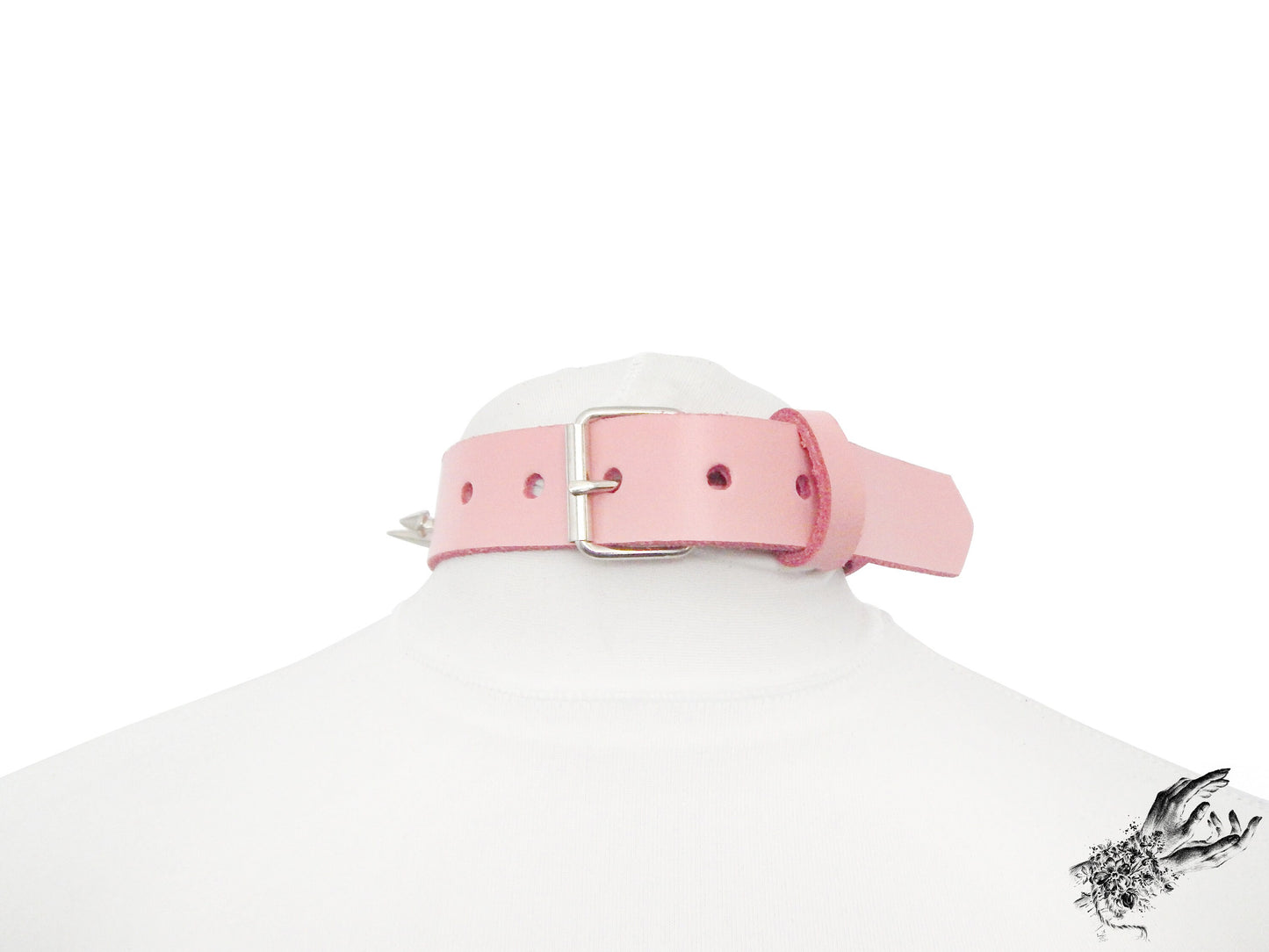 Pink Studded Double O Ring Choker (Long and Short Spikes)