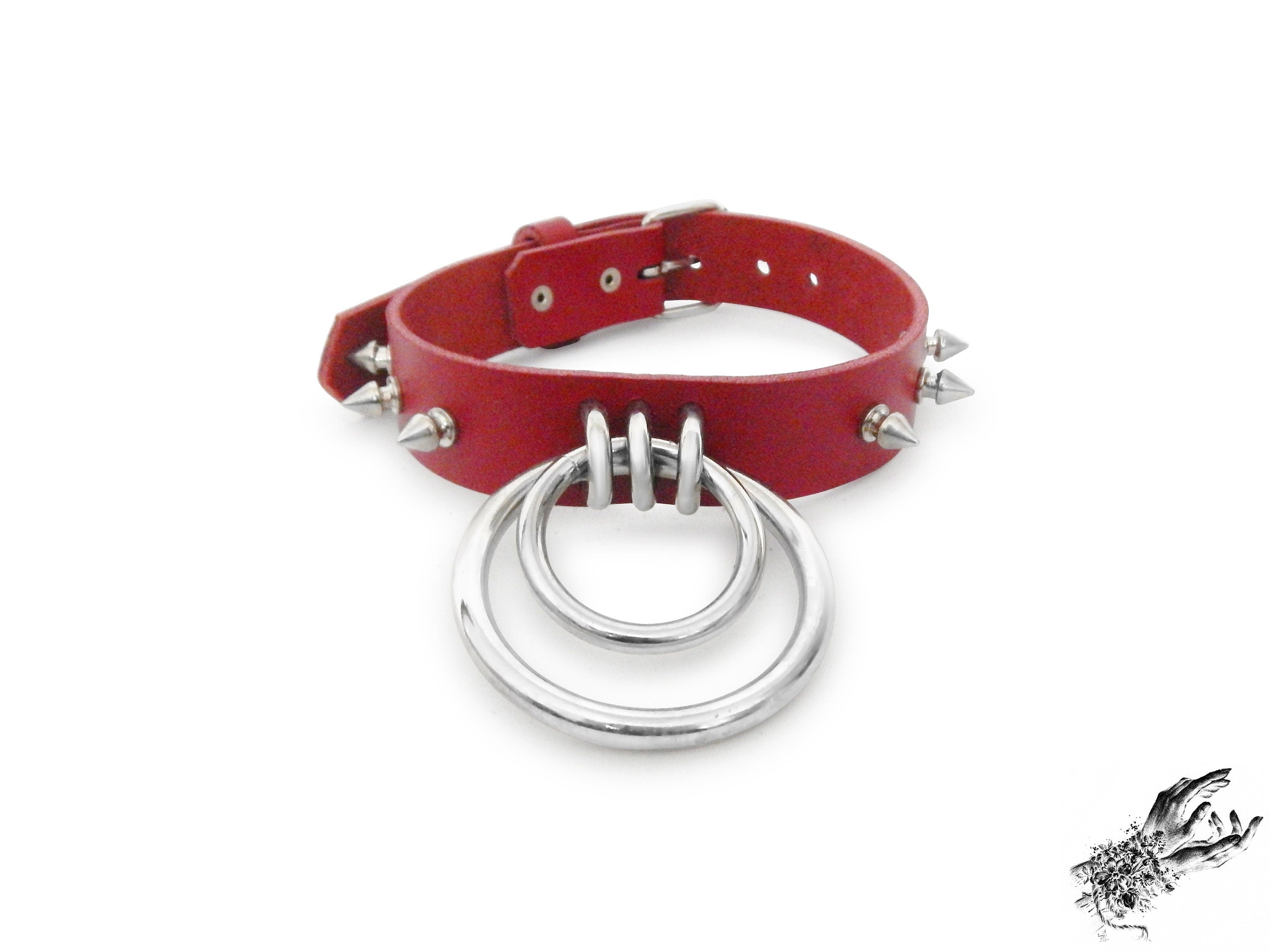 Red Studded Double O Ring Choker – 8th Sin