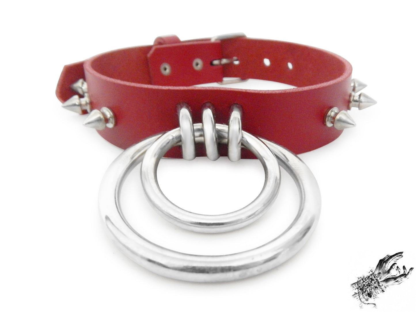 Red Studded Double O Ring Choker