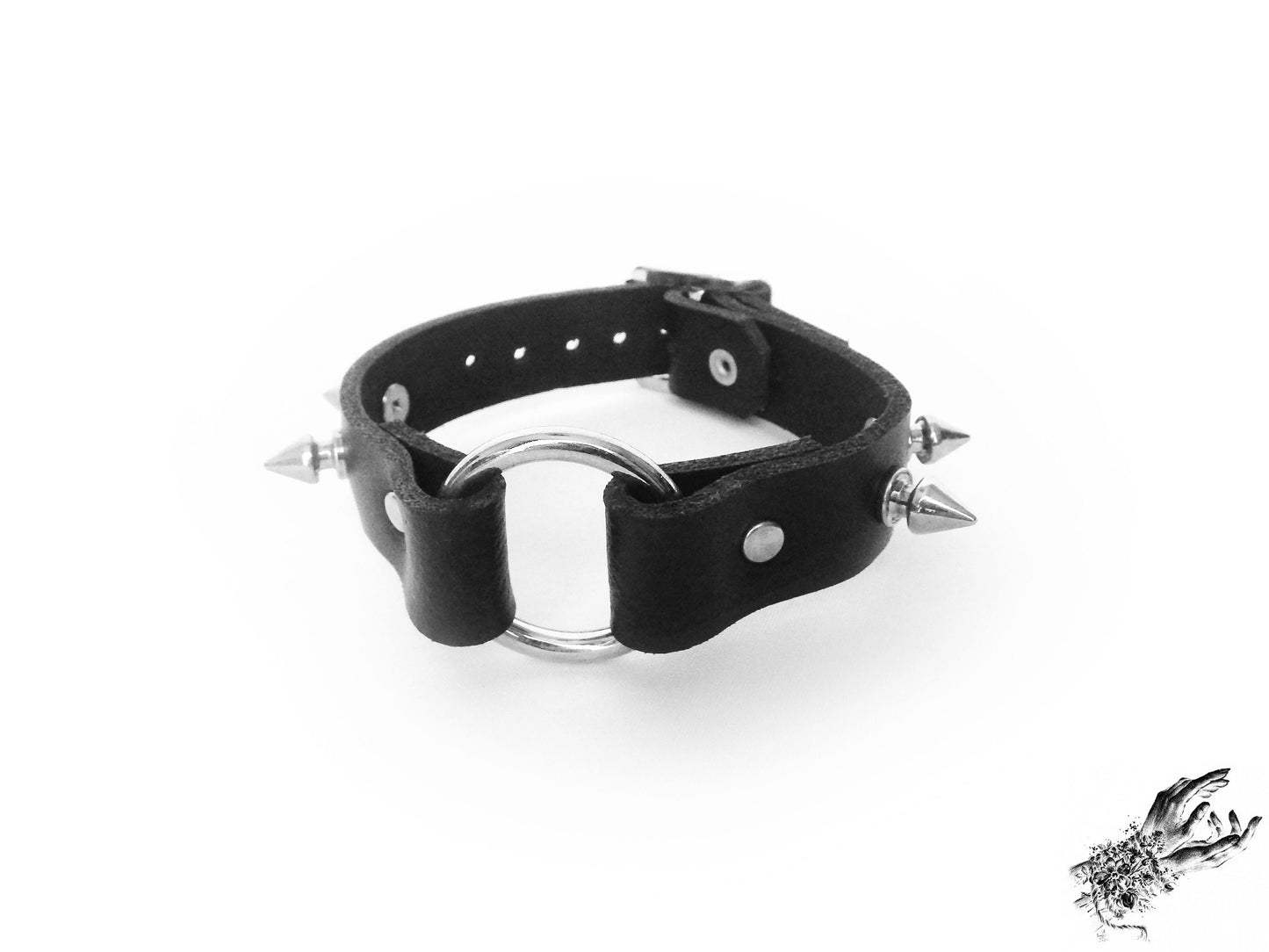 Black Studded O Ring Ankle Cuffs