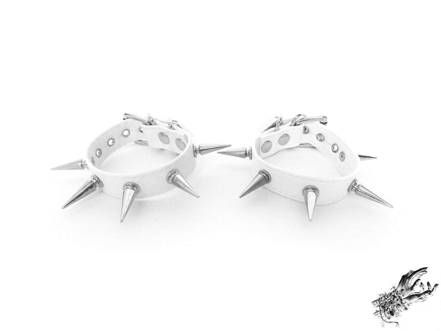 White Spike Studded Ankle Cuffs