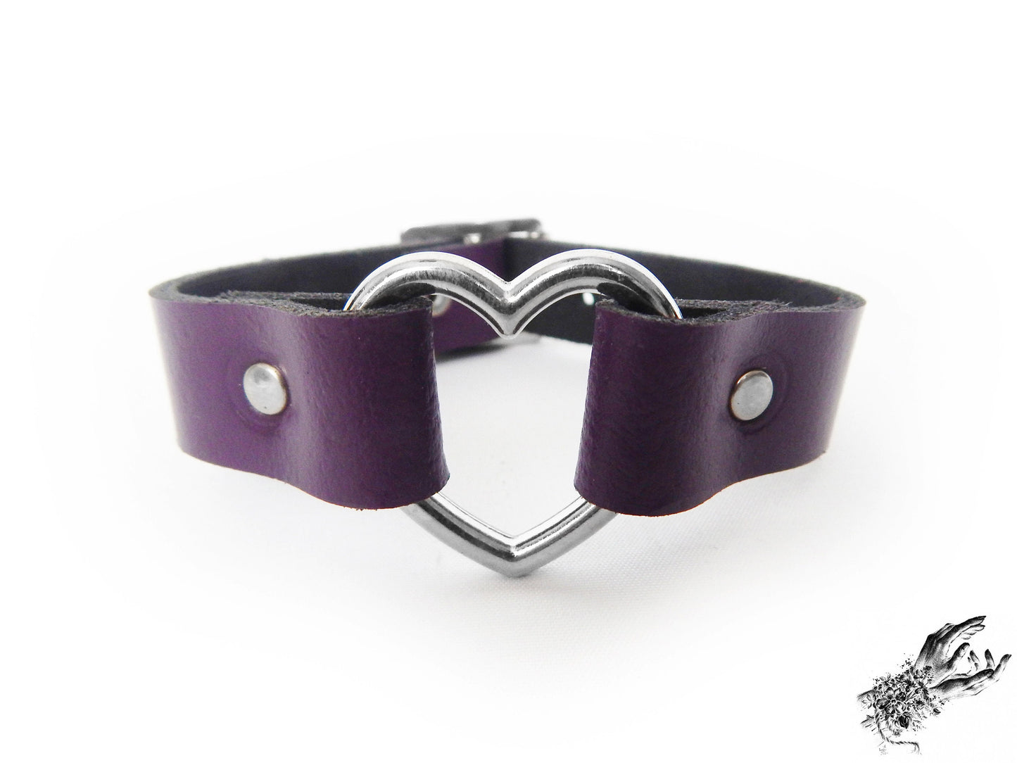 Purple Leather Heart Ring Ankle Cuffs