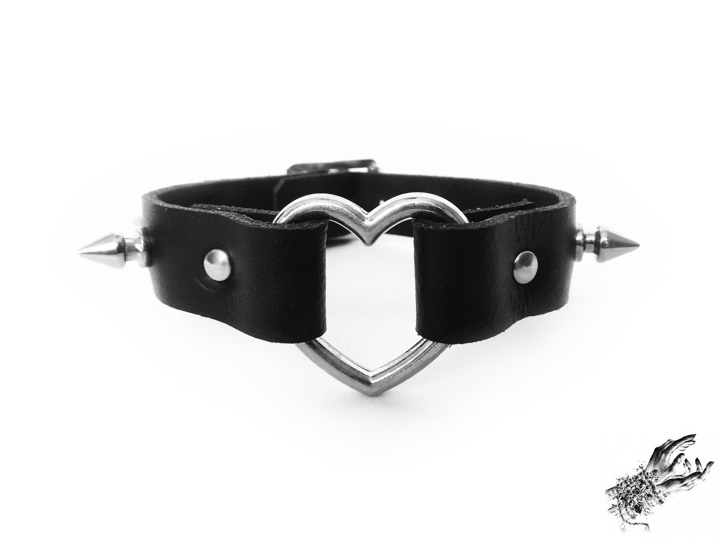 Black Studded Heart Ring Wristband