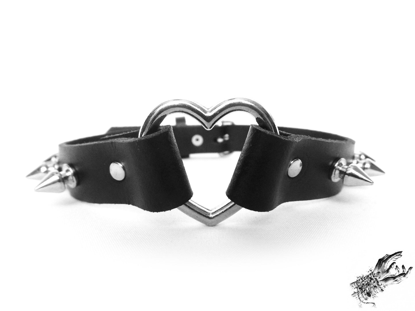 Black Studded Heart Ring Choker
